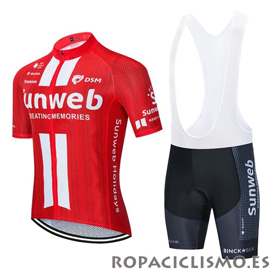 2020 Maillot Sunweb Tirantes Mangas Cortas Rojo Blanco